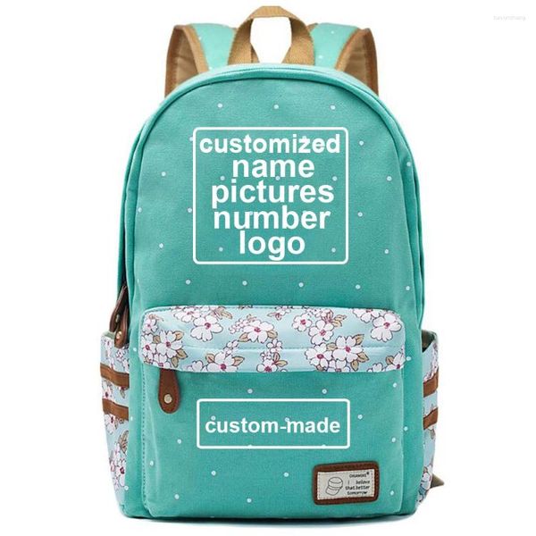 Mochila personalizada impressão diy seu como po ou menino menina saco de livro mulheres bagpack adolescentes lona senhora femme escola