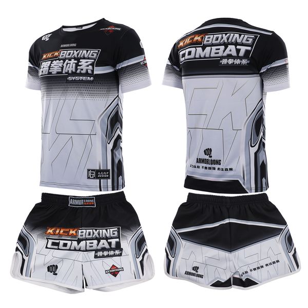 Shorts mma boxe competição fitness esportes infantis topo manga curta judô camiseta conjunto personalizado treinamento muay thai