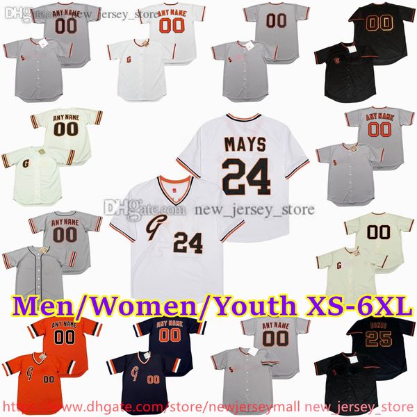 Camisa de beisebol personalizada XS-6XL Movie Throwback 25 BARRY BONDS 6 J.T.NEVE WILLIE MAYS MATT WILLIAMS JUAN MARICHAL JEFF KENT DUANE KUIPER DAVE RIGHETTI WILLIE MAYS Camisas