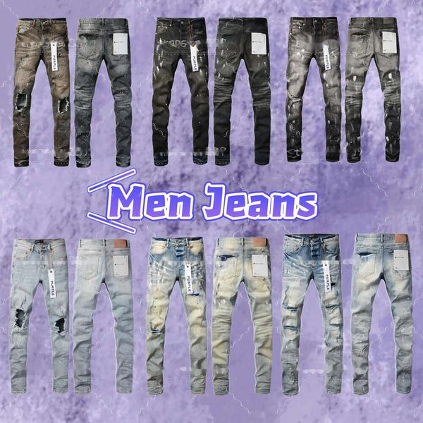 Lila Designer-Jeans für Herren, knielang, dünn, trendig, lang, gerade, zerrissen, High-Street-Jeans, Größe 29–40, 333