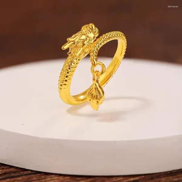 Anelli a grappolo SORRISO vero anello in oro 18 carati con coda oscillante del drago Au750 non demolibile solido semplice coppia boutique regalo di gioielli