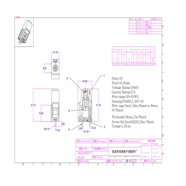 MG136HT-10.16MM-1P2P3P Splicing, Terminali a vite Connettore 1000V65A KF DG