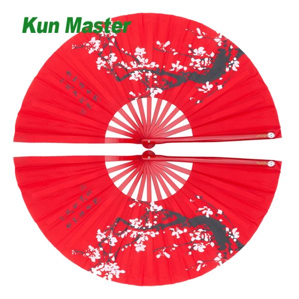 Arts Tai Chi Fan 34cm Bamboo Chinese Kung Fu Fu Fu Fan Martial Arts Fan Two Hands Fans Plum Flower Pattern Red Cover