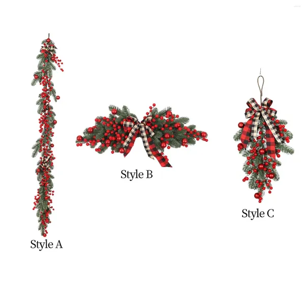 Flores decorativas guirlanda de natal artificial frutas vermelhas peça central rústica porta da frente