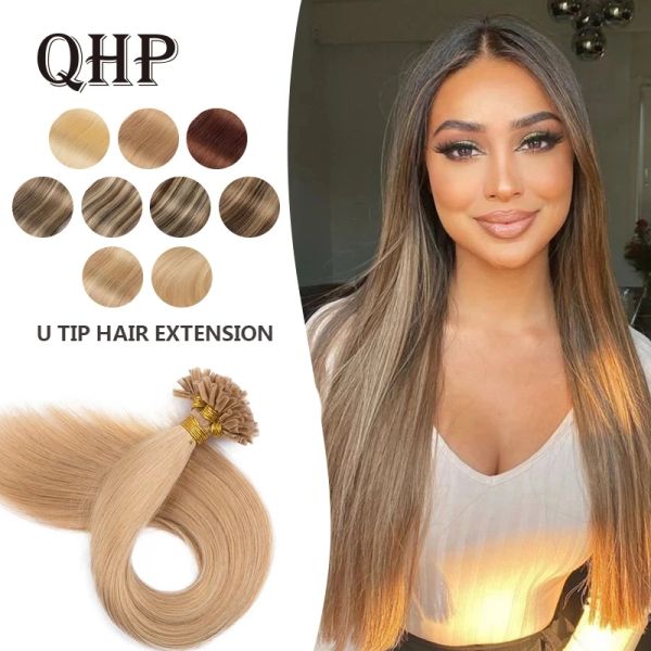 Extensions QHP Haar Gerade Keratin Menschliches Fusionshaar Nagel U-Spitze Maschinell Hergestellte Remy Echthaarverlängerungen 1g/ps 50g MutiColor