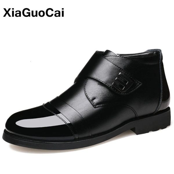 Botas de inverno, homens quentes sapatos de top top de top de tornozelo com moda de pele de pele de couro britânico calçados