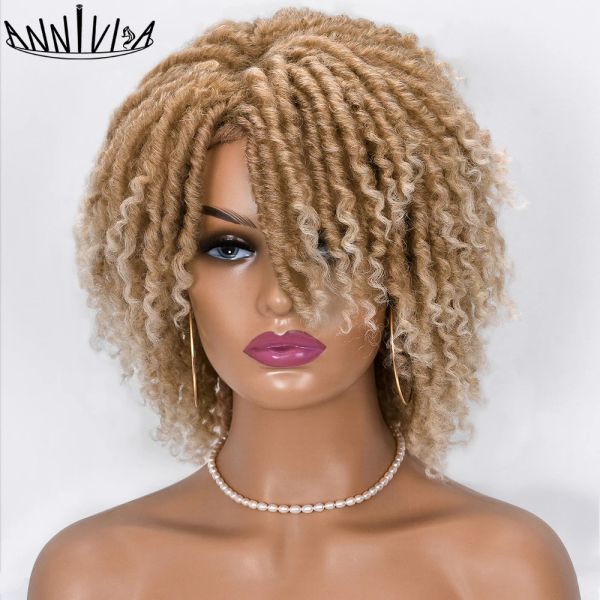 Perücken kurze Dreadlock Hair Perücken lockige synthetische weiche künstliche locs Perücken mit Pony für schwarze Frauen Ombre Häkeln Twist Haarperationen Annivia Annivia