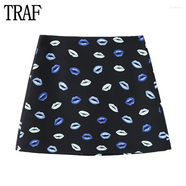 Saias 2024 impressão mini para mulheres cintura alta saia plissada contraste curto feminino streetwear retro skort