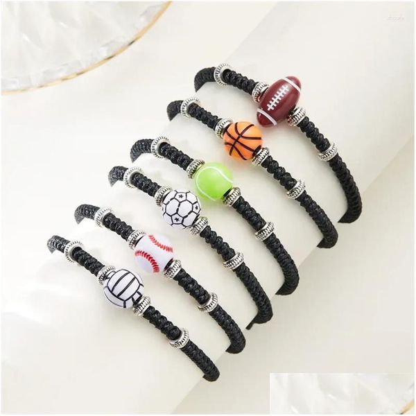 Braccialetti con ciondoli Bracciale intrecciato con corda nera minimalista per donna Uomo Moda Sport Stile Basket Calcio Amicizia Gioielli Regali Dh2Up