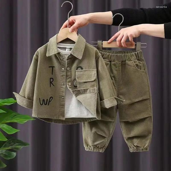 Kleidung Sets 2024 Junge Herbst Anzug Koreanische Hübsche Baby Frühling Mode Stil Mantel Westlichen Cord Tuch Zwei Stück Set