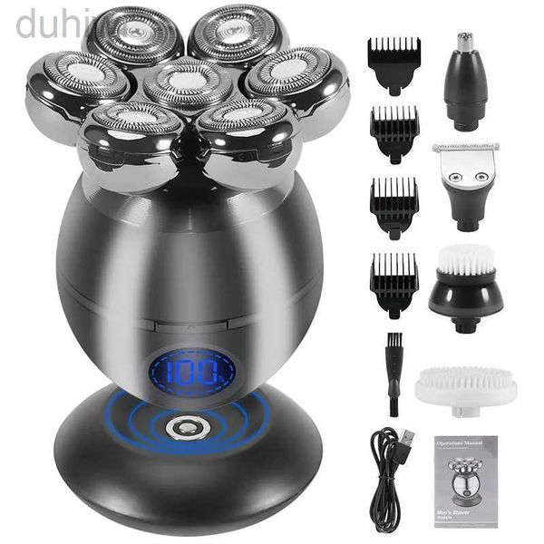 Barbeadores elétricos 7D Cabeça Flutuante Mens Shaver USB Dock de Carregamento LCD À Prova D 'Água Portátil Nariz Aparador de Pêlos Bald Razor Máquina de Barbear 2442