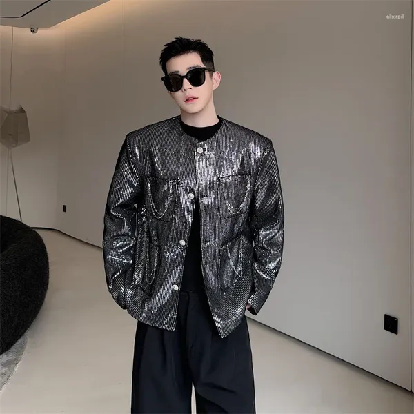 Männer Jacken SYUHGFA 2024 Frühling Luxus Glänzend High Street Solid Farbe Runde Kragen Baggy Männliche Mantel Koreanische Streetwear Mode