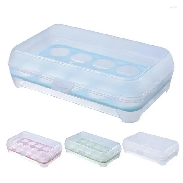 Aufbewahrungsflaschen, Eierbehälter, platzsparender Gitterträgerkorb mit Deckel, 15 Stück, stapelbare Küchenbox für Kühlschrank