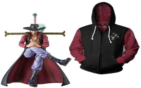 Tamanho asiático japão anime dracule mihawk uma peça unisex cosplay traje halloween zíper jaqueta casaco com capuz uniforme9010061