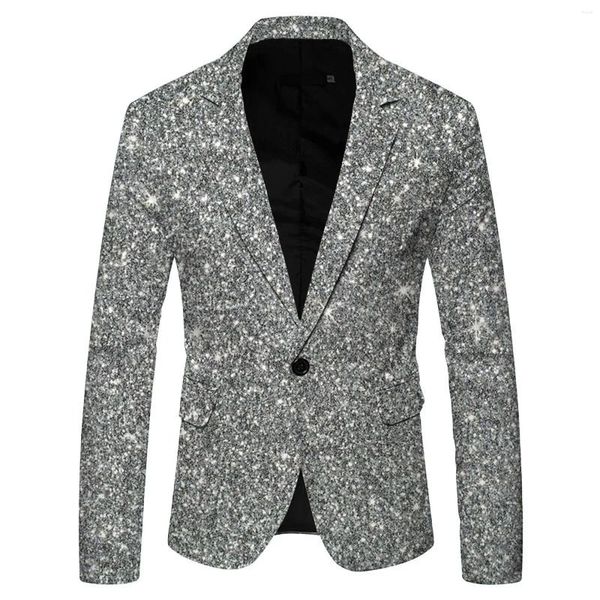 Jaquetas masculinas 3d glitter lantejoulas terno com bolso lapela singel botão blazer festa de casamento desempenho vestido jaqueta masculino boate casacos