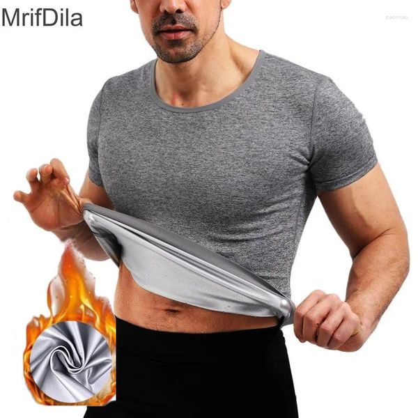 Мужские корсеты для тела MrifDila с серебряной подкладкой для сжигания жира, мужские корсеты из полиуретана, удерживающие потливость, с коротким рукавом, тонкие корсеты для похудения