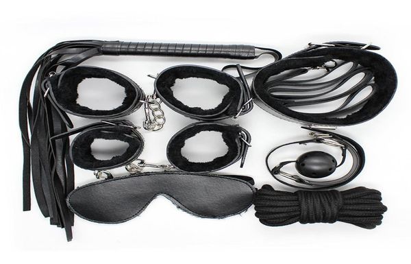 Kit Bondage sessuale 7 pezzi Set Prodotti del sesso Giochi per adulti Giocattoli sessuali Set Polsini per le mani Manette per frusta Corda per gli occhi Benda Coppie Giocattoli erotici Y190717650895