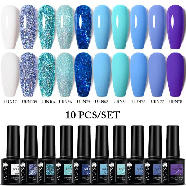 Gel ur Zucker 8/10/12pcs Blau Glitzer Gel Nagellack Set Semi Permanant Soak Off UV LED Gel Lack für Maniküre Nagelgel