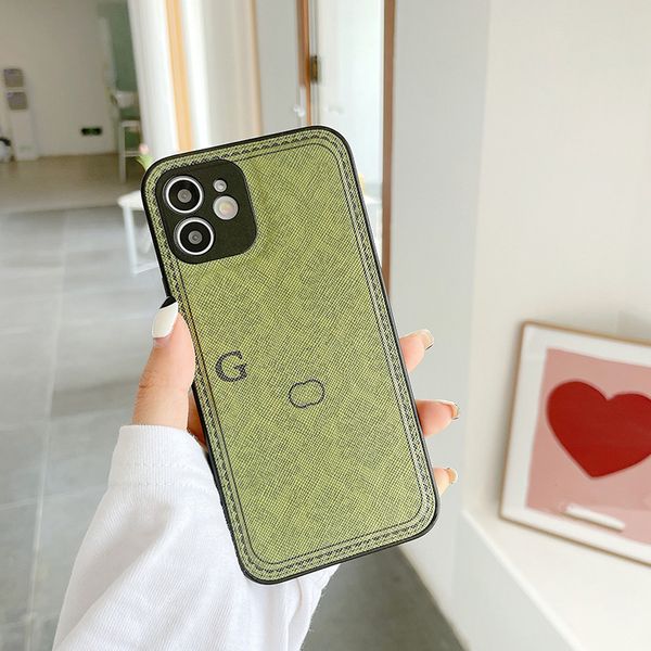 Capa de telefone designer para iPhone 15 Pro Max para Apple 14 13 12 Mini 11 XR XS 8 7 Plus Luxo PU Couro Floral Checkerboard Impressão Capa traseira de corpo inteiro Shell Coque Fundas Verde G1