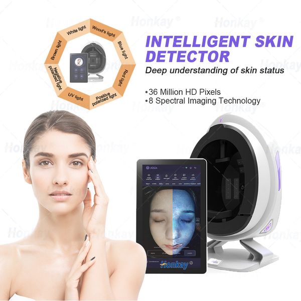 Máquina analisadora de pele 3d, espelho mágico, dispositivo de análise facial, scanner de pele, sistema de diagnóstico de acne, hidratante, testador facial