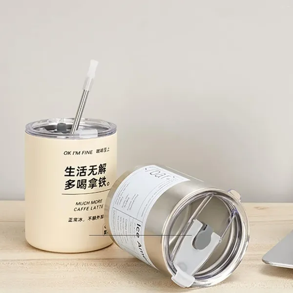 Bottiglie d'acqua Tazza da caffè beige Tazza da viaggio isolata sotto vuoto in acciaio inossidabile per tè e bevande fredde Ghiaccio di paglia