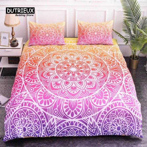 Set di biancheria da letto Set copripiumino mandala colorato stile bohémien fodere per cuscini trapuntate con stampa di fiori astratti dai toni pastello