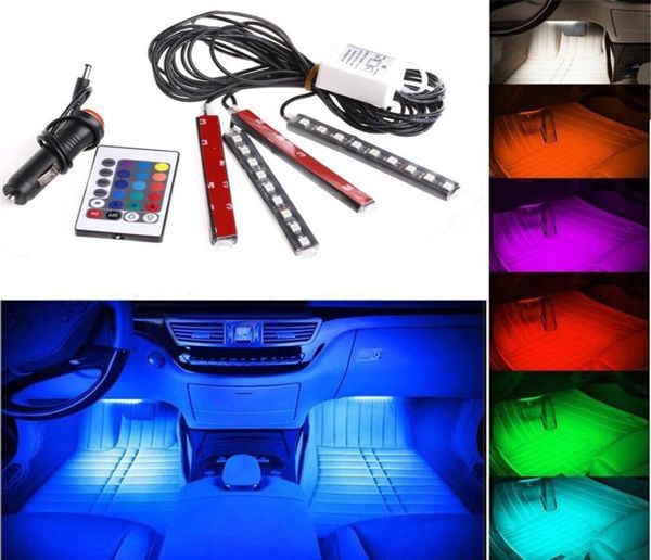 DHL20 conjuntos 12V Flexível Car Styling RGB LED Strip Light Atmosfera Decoração Lâmpada Interior Do Carro Luz Neon com Controlador Cigaret9704776