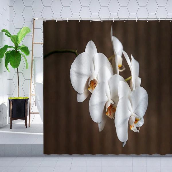 Tende da doccia Tenda con fiori di orchidea bianca Phalaenopsis Colore Bellissimo set da appendere in tessuto di poliestere per bagno con piante floreali