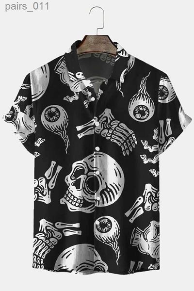 Camicie casual maschile Nuova camicia hawaiana per uomo Skull Skull 3D Shirt stampato a maniche corte Shorcon Cash Casual Skull Skull Skull Skull Overgezed Camisa S-5XL 240402