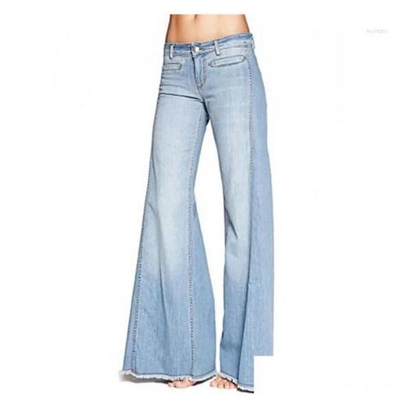 Mulheres Jeans Plus Size Extra Long Tassel Flare 4Xl Primavera Vintage Slim Fit Wide Leg Denim Calças Mulheres Low-Rise Big Bell Bottom Drop de Dhbwd