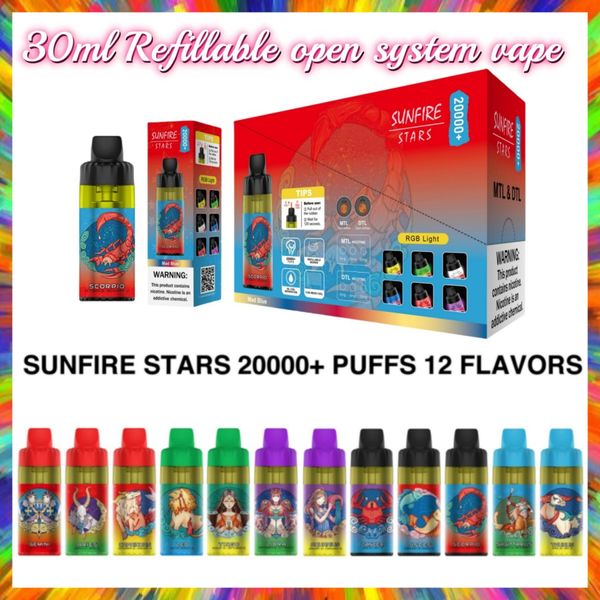 Оригинальный Sunfire Stars Box Puff 15000 20000 Одноразовый вейп -струй