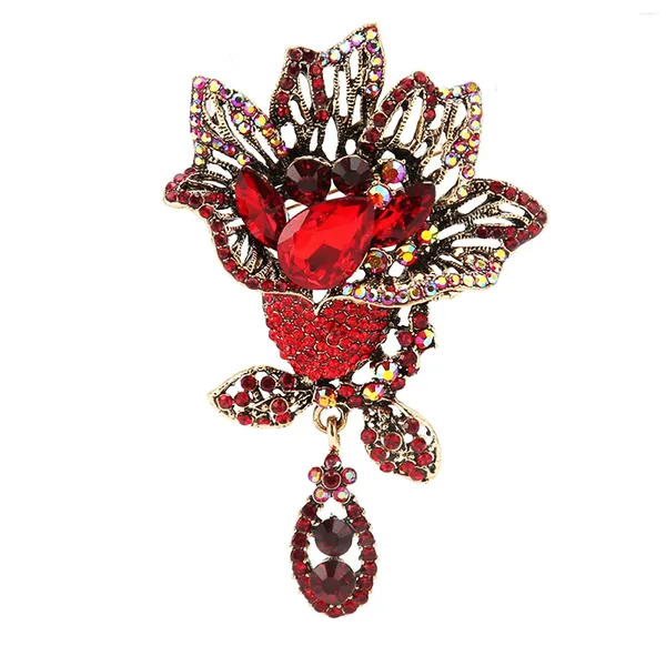 Dangle Brincos Flor Broche Strass Joias Requintadas Retro Para Festa de Dança Mulheres