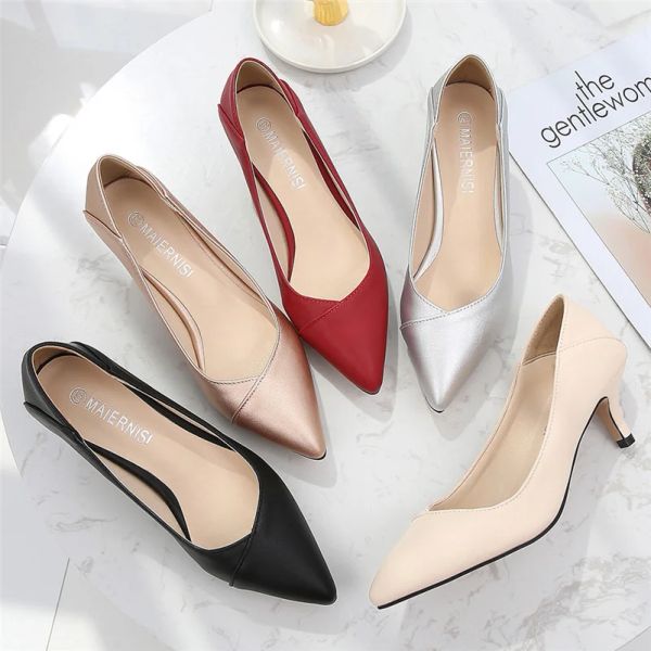 Pumpen 2023 Frauen 5 cm High Heels Weiche Lederpumpen Lady Speate Toe Stiletto Low Heels Frauen Plus Size Office Braut Gold Party Schuhe