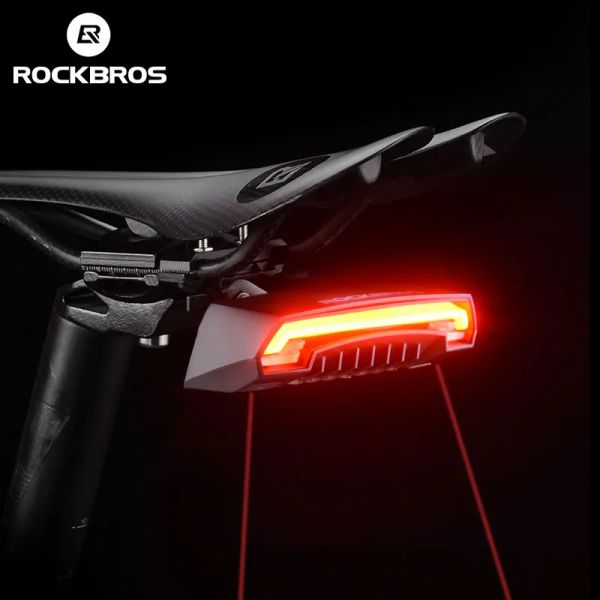 Luzes rockbros bicicleta bicicleta luz traseira traseira à prova d'água USB Recarregável controle remoto Inteligente Turn Sign Sign Light Cycling Acessório