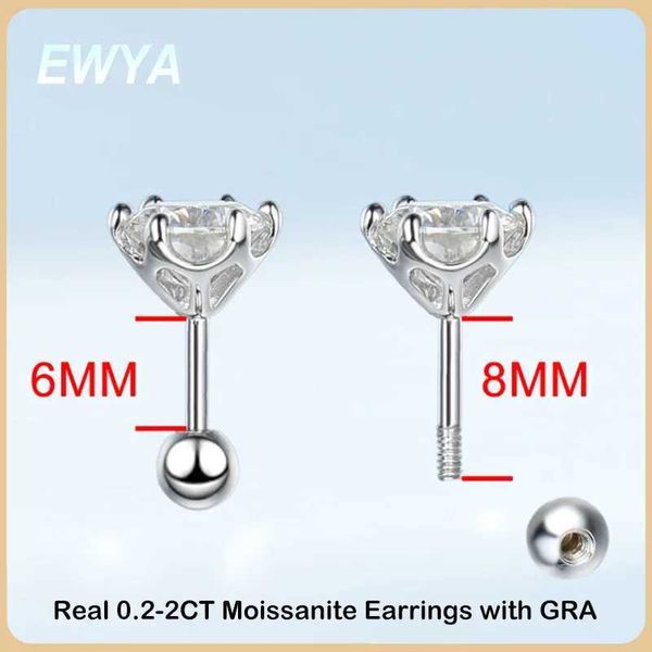 Серьги-гвоздики EWYA из стерлингового серебра 925 пробы 0,2-2 карата D VVS1 с 6 вилками и бриллиантами GRA Moisite, подходят для женских свадебных изысканных ювелирных изделий Q240402