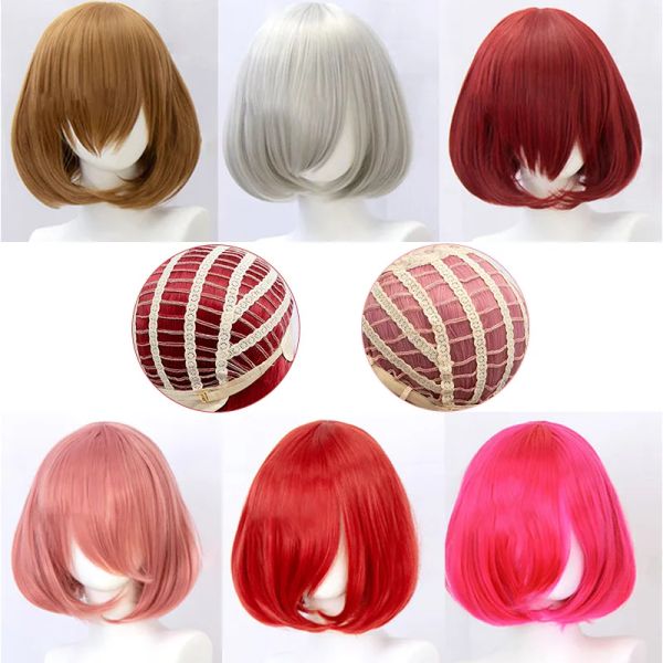 Wigs Difei Anime sintético Hairpiece cabelos lisos curtos com franja Lolita Cosplay Wig For Women Women Universal Chapete 12 polegadas