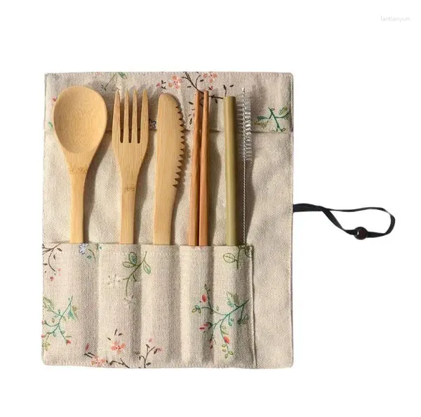 Set di posate 200 set Utensili di bambù Set di posate da viaggio Eco-Friendly in legno per esterno portatile Cucchiaio forchetta Bacchette SN187