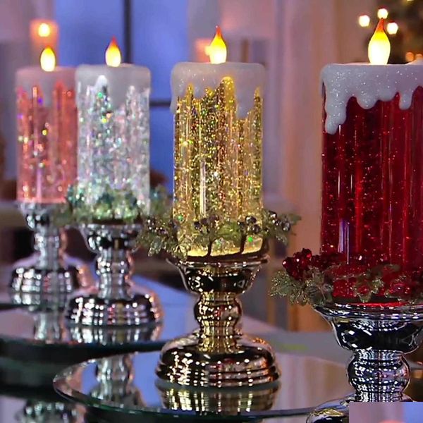 Velas 30 cores recarregáveis ​​eletrônicas LED vela à prova d'água com glitter mudança de cor água Hogard 300ml Navidad Drop Delivery H Dhgnt