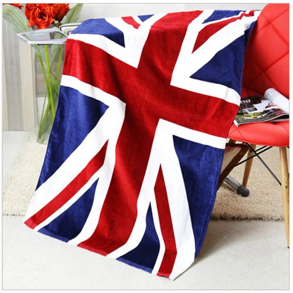 Wear Badetuch mit amerikanischem und britischem Flaggen-Design, 140 x 70 cm, saugfähiges Baumwoll-Strandtuch, trocknender Waschlappen, Badebekleidung, Duschtücher