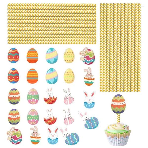 Tazze usa e getta Cannucce Decorazione di torte 24 pezzi Bomboniere decorative pasquali Strumenti per bere uova di cartone animato per bambini