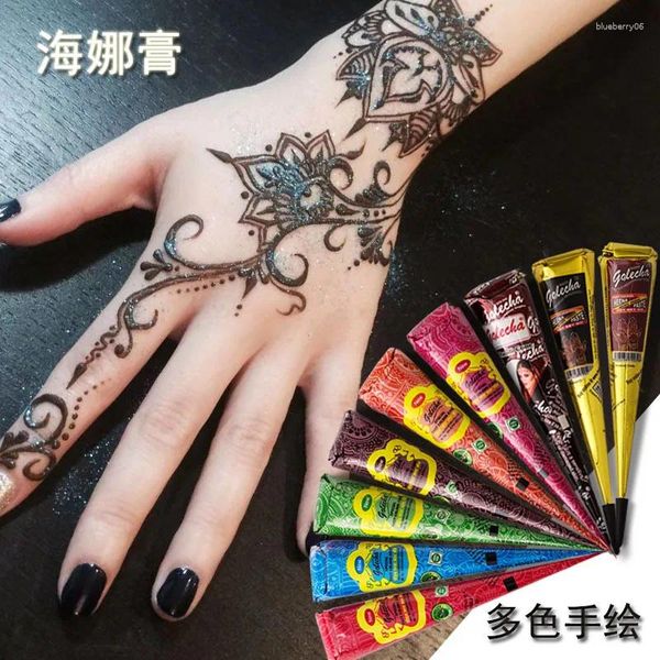 Tintas de tatuagem pasta de henna, preto, marrom, vermelho, branco, cones para adesivo temporário diy, pintura corporal, cone semi-permanen