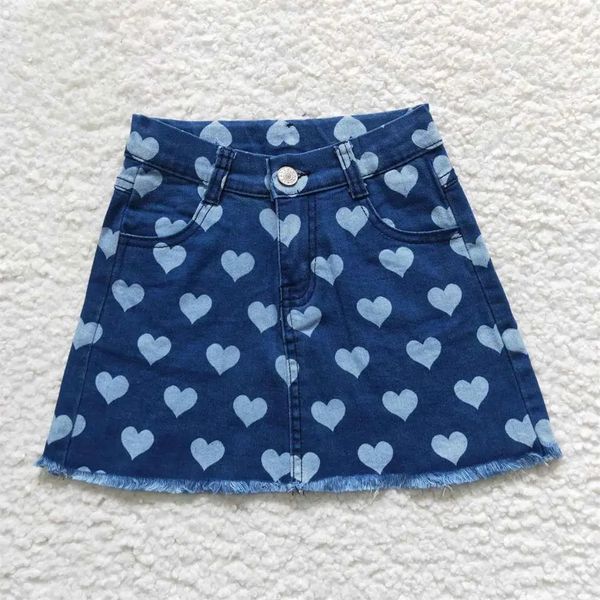 Großhandel Kinder Kleinkind Taschenrock Kinder Jeans Elastisch verstellbar Liebe Baby Mädchen Sommer Reißverschluss Blau Herz Denim Kleidung 240325