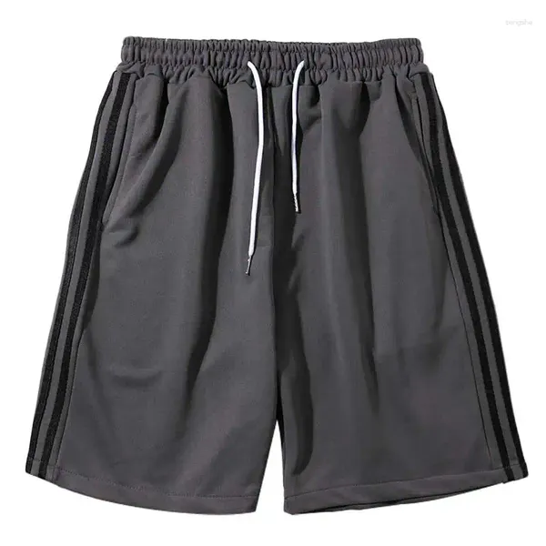 Shorts masculinos calças curtas verão listrado retalhos esportes rua solto casual bolsos ao ar livre cordão moletom