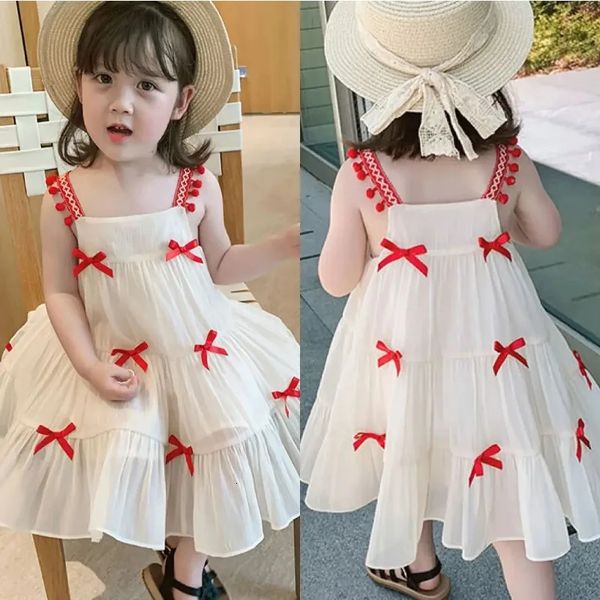 2024 crianças e meninas verão doce vestido bebê menina arco vestido de princesa 240402