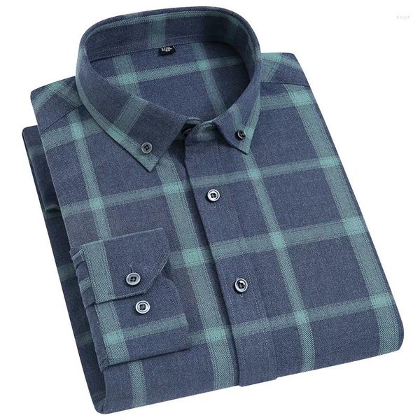 Camisas casuais masculinas negócios casual mens xadrez manga longa camisa xadrez para homens fibra de bambu macio confortável ajuste regular lazer listrado