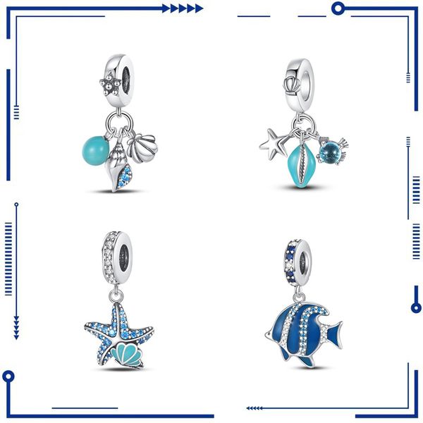 925 prata moda novo comércio exterior atacado estilo oceano concha estrela do mar noite brilho pingente diy pulseira contas frete grátis