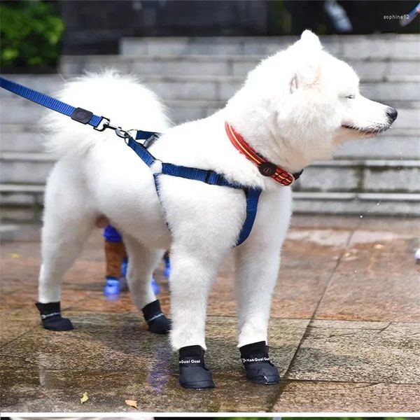 Abbigliamento per cani 4 pezzi Scarpe da pioggia per gatti domestici Antiscivolo Impermeabili per cani di piccola taglia/Gatti Stivali di gomma a sei colori Quattro stagioni S/M/L