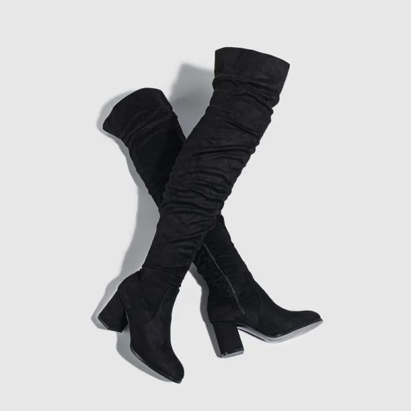 Boots Street Style Faux Suede Women Overthe Knee Boots Fashion High Heels Wedding Shoes Lony Modern Bight High Booties