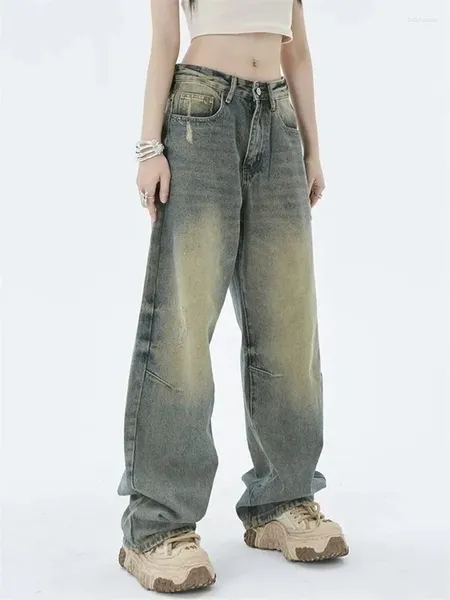 Jeans femininos moda mulher homem calças largas cowboy harajuku denim para mulheres roupas de cintura alta