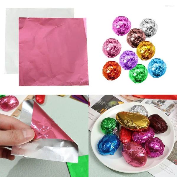 Hediye Sargısı 100 PCS Renk Dikiş Dekorasyon Yaldızlı Pişirme Düğün Partisi Malzemeleri Şeker çikolata ambalaj kağıdı alüminyum folyo paketi